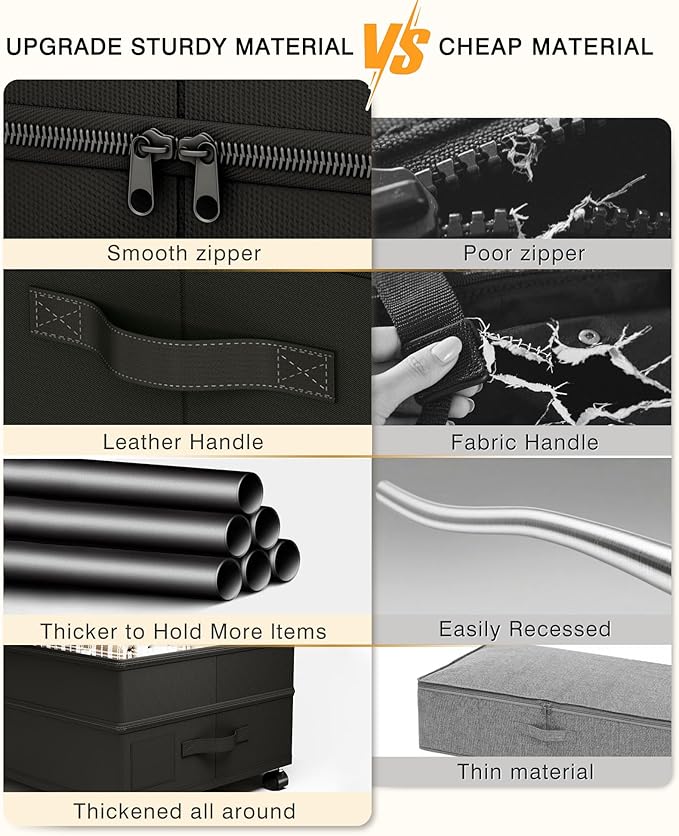 Under Bed Storage with Wheels,2Pack Underbed Shoe Storage Organizer,7.5-10.6 inchTall Adjustable Storage for Underbed with Lids,65L Extra large capacity for Clothes, Blankets,Shoes