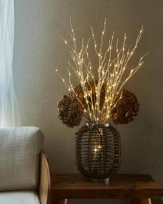 Birchlitland Lighted Birch Branch with Fairy Lights 32IN 150 LED Plug in, Artificial White Willow Branch with Timer for Christmas Holiday Wedding Party