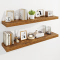 Marsmiles 48" Floating Shelves for Wall, Wooden Shelves with Invisible Brackets Set of 2, Rustic Farmhouse Wall Mounted Shelf for Kitchen Bathroom Living Room Study, Rustic Brown
