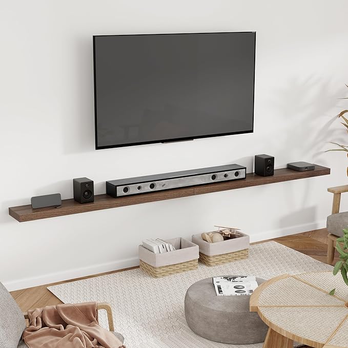 Heimlove 55 Inch Floating Shelves for Wall 8 Inch Deep Walnut Shelves Set of 2,Wall Mounted Rustic Wood Long Floating Shelf，Large Extra Display & Storage Shelf with Invisible Brackets