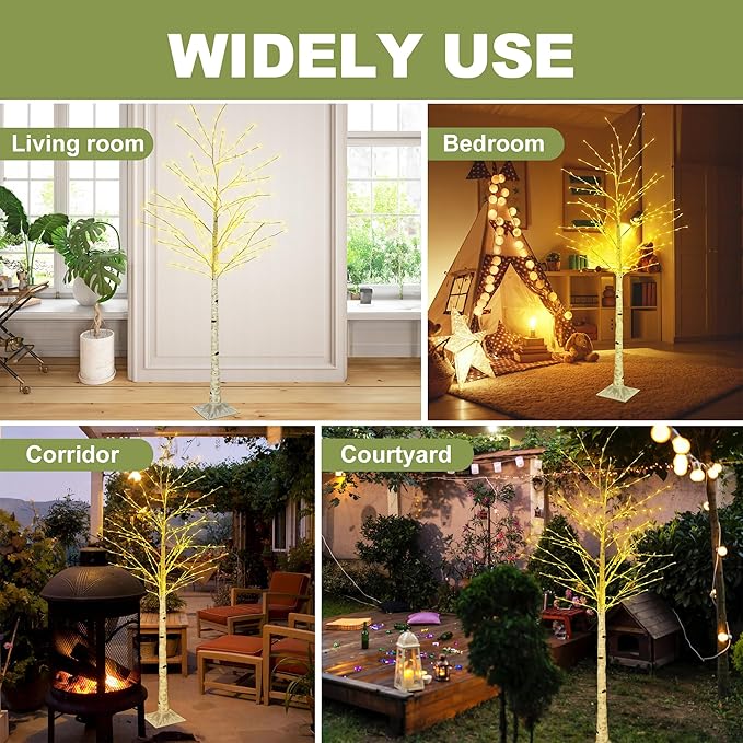 6FT Lighted Twig Birch Tree with Fairy Lights, 260 LED Birch Tree Lights with Timer for Indoor Outdoor Home Bedroom Party Christmas Decoration, Plug in