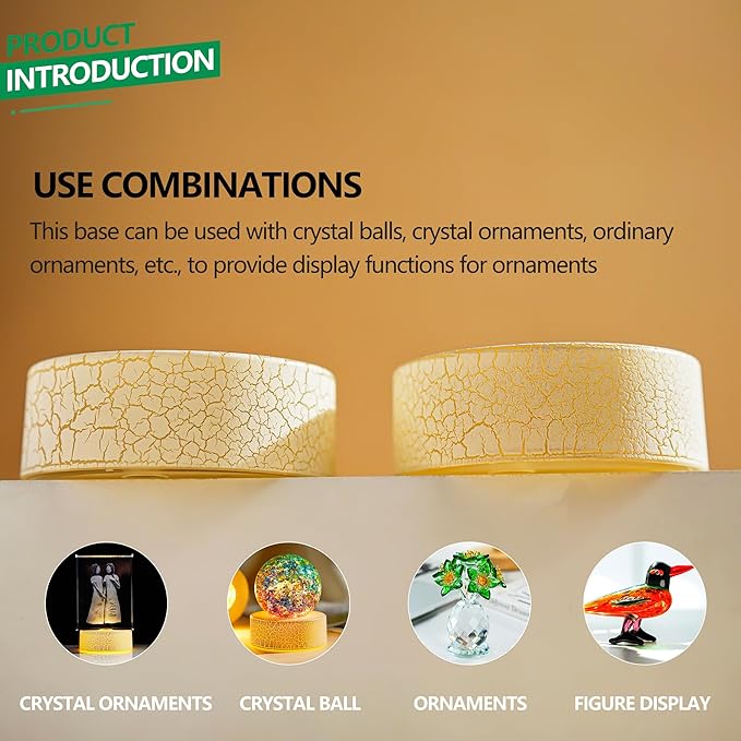 ZEERSHEE 2Pcs Crackle Glaze LED Display Stand for 3D Crystal 2.7*1inch Glass Resin Art Warm Light Lamp Base for Home Decor