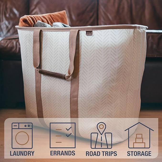 CleverMade Collapsible Laundry Basket Hamper - Navy Noir Cream 2-Pack 64L - Space Saving Storage Organizer with Handles Foldable Home Organization