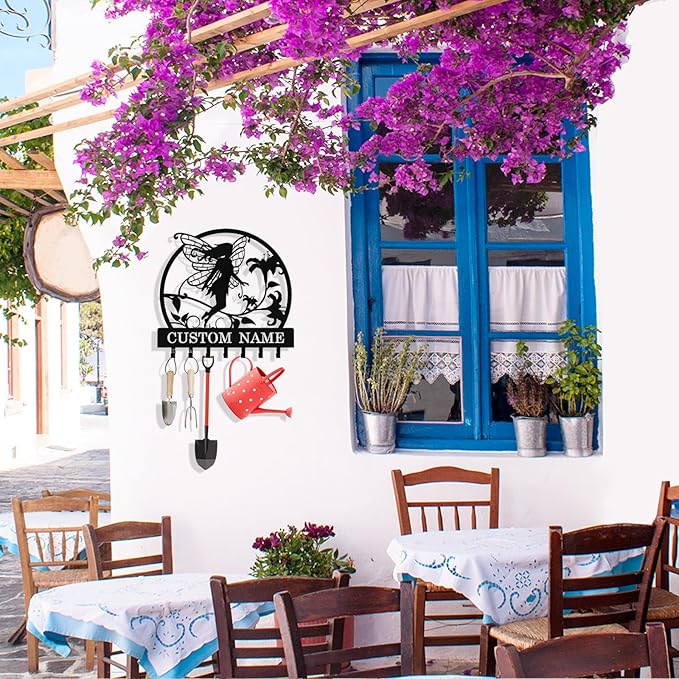 Personalized Fairy Key Holder Wall Mount, Custom Metal Key Rack Key Holder with Name, Deer Cabin Wall Keys Hanger with Hooks for Entryway, Front Door, Hallway, Kitchen, Living Room