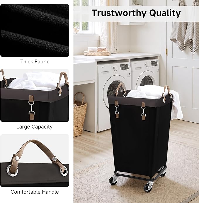 StorageWorks 110L Laundry Basket with Wheels, Large Rolling Hampers for Clothing Organizer, Dirty Clothes Basket for Hotel, Home, Closet, Dorm, Black