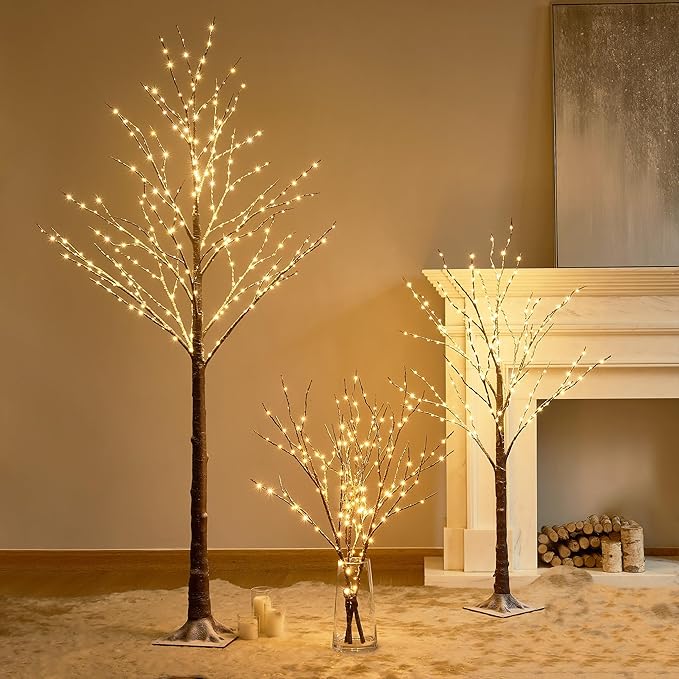 Hairui Lighted Snow Flocked Twig Tree with Fairy Lights 6FT 330 LED for Indoor Home Thanksgiving Christmas Holiday Decoration