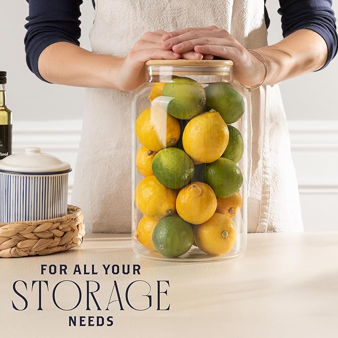 1 Gallon Glass Large Jar with Airtight Bamboo Lid - Strong Clear Borosilicate Canister for Kitchen Food Storage Organizing, Terrarium, Pantry Decorative Container & Laundry Room - Pack of 1