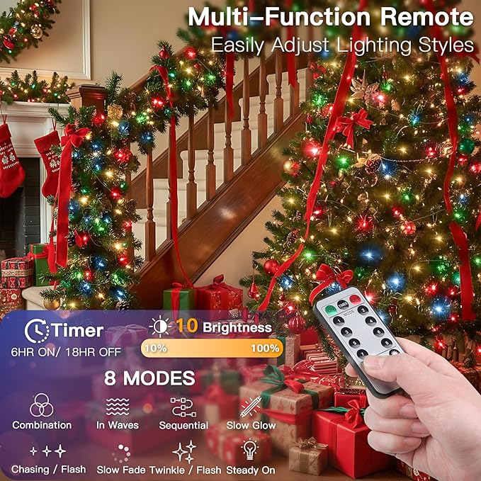 suddus 33ft 100 LED Outdoor String Lights, Multi Color Fairy Lights Battery Operated with Remote, Led Twinkle Lights for Bedroom, Backyard, Wedding, Tree, Mason Jar, Wall, Centerpiece, Christmas