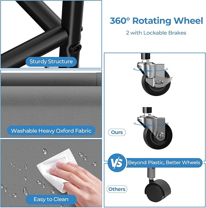 GRANNY SAYS 80L Slim Laundry Hamper with Wheels, Fabric Rolling Laundry Basket, Narrow Clothes Organizer, Tall Hamper for Closet, Laundry Room, Bathroom, Grey