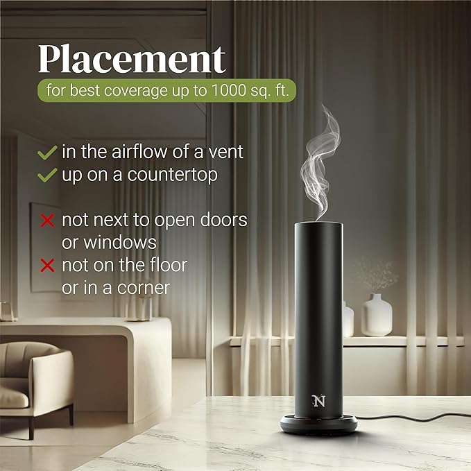 Dynamo Hotel Scent Diffuser – Cold-Air Essential Oil Diffuser for Home & Large Rooms up to 1000 sq ft, App & Manual Control, Hypoallergenic, Includes White Tea Fragrance Sample – Black