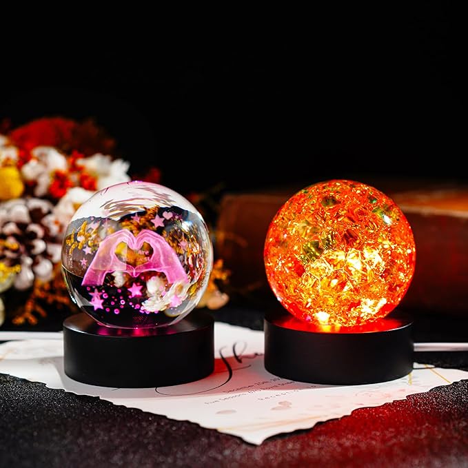 ZEERSHEE 2Pcs Wooden LED Light Base for Acrylic Resin Crystal Art - 7 Color Cycle with USB Cable Display Stand Round Lighted Pedestal for 3D Crystal Sphere (2.3" Holder)