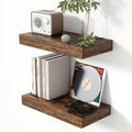 Heimlove 16 Inch Floating Shelves for Wall Rustic Brown Shelves Set of 2,Wall Mounted Rustic Wood 8 Inch Deep Floating Shelf with Invisible Brackets for Bedroom Kitchen Living Room