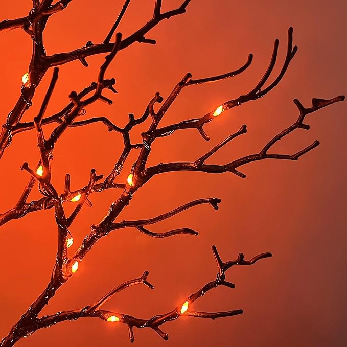 Birchlitland Halloween Tree with Lights 150 Orange Fairy Lights, 4TF Tell Black Glittered Tree Lights Pull in for Indoor and Outdoor Halloween Party Decoration