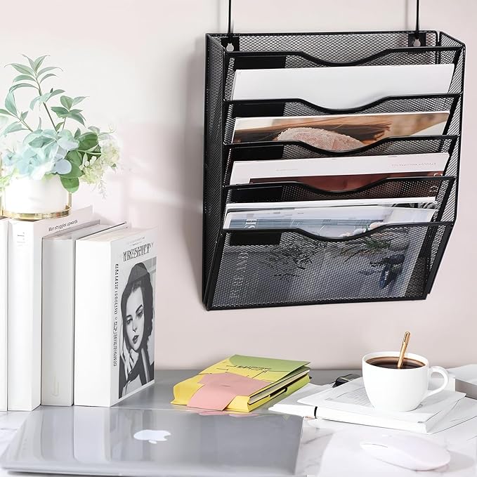ZYLEN Wall File Holder – Sleek Black Metal Organizer for Documents and Folders, Home, and Classroom – Compact and Stylish Storage Solution for Papers, Folders, and Files (38 x 32 x 10 cm)