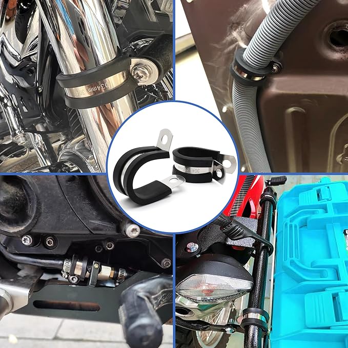 1/2 Inch Cable Clamp - Rubber Clamps for Cable, Wire, Line - Stainless Steel, Wire Clamp - Pipe Clips, Tubing Clamps (25 Pack)