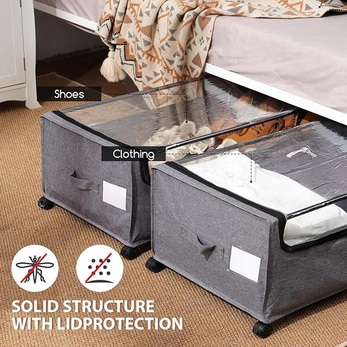 Under Bed Storage with Wheels, Under Bed Storage Containers,Underbed Shoe Storage, Drawers for Under Bed, Lockable, Heavy Duty, XXXXL Size 90L