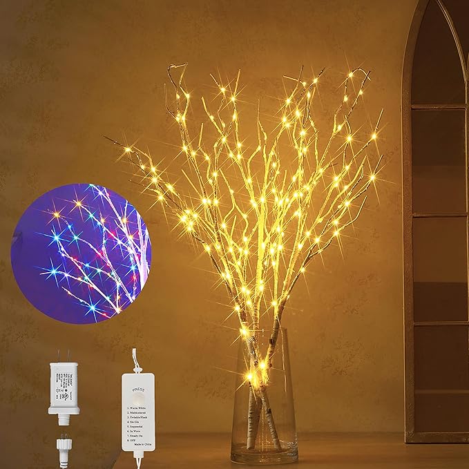 Hairui Lighted Branches 150L 8 Functions Warm White and Multicolor Fairy Lights 30IN for Room Easter Christmas Holiday Decoration