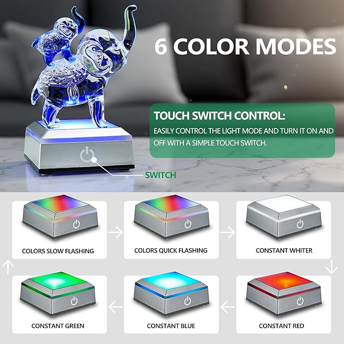 ZEERSHEE 2.6*1.2inch Multicolor LED Light Base for Acrylic 3D Glass Resin Art Lighted Square Display Stand(Flat)