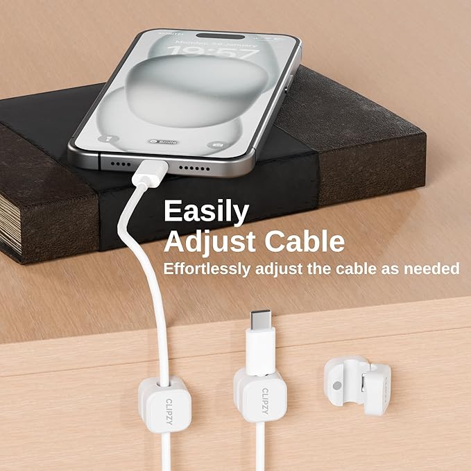 6 Pack Magnetic Cable Clips & Cord Holder, Under Desk Cable Management, Adhesive Wire Holder Keeper Organizer for Home Office Computer Desk Phone Car Wall Desktop Nightstand (White)