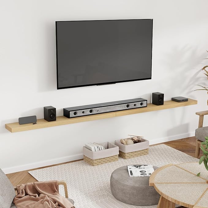 Heimlove 55 Inch Floating Shelves for Wall 8 Inch Deep Oak Shelves Set of 2,Wall Mounted Rustic Wood Long Floating Shelf，Large Extra Display & Storage Shelf with Invisible Brackets