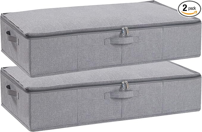 Under Bed Storage Containers, 23.6 x 11.8 x 5.9 Inch Collapsible Clothes Organizers With Handles, Storage Bins With Lids, Grey, 2 Pack