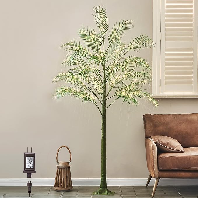 Hairui Lighted Palm Tree 6FT 300 LED Fairy Lights, Faux Plant Tree with Lights for Home Holiday Summer Decoration Indoor Outdoor