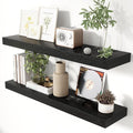 Heimlove 36 Inch Floating Shelves for Wall 8 Inch Deep Black Shelves Set of 2,Wall Mounted Rustic Wood Long Floating Shelf with Invisible Brackets for Bedroom Kitchen Living Room