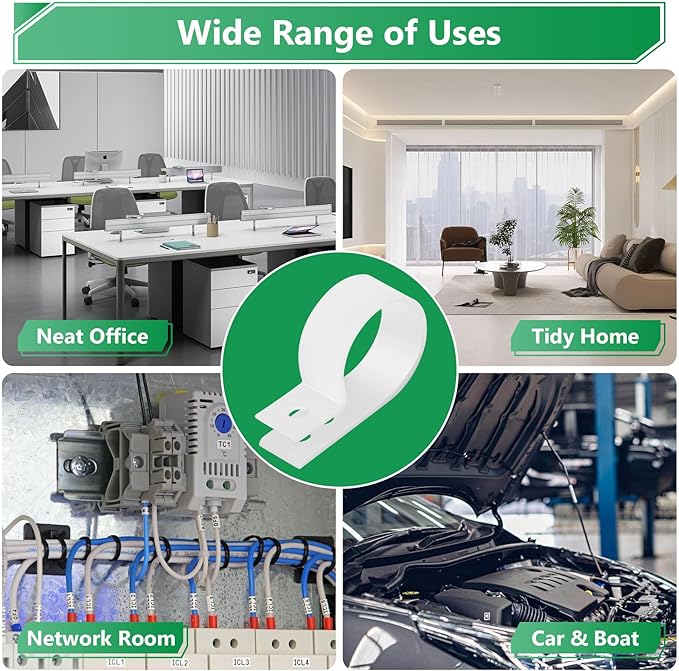 Cable Clips for Cable Management Cord Organizer, 6 Sizes 290 PCS Nylon R-Type, 3/16'' 1/4'' 3/8'' 1/2'' 3/4'' 1'' White Plastic Screw Mounting Cord Fastener Clamp Assortment Kit with M4 Screws