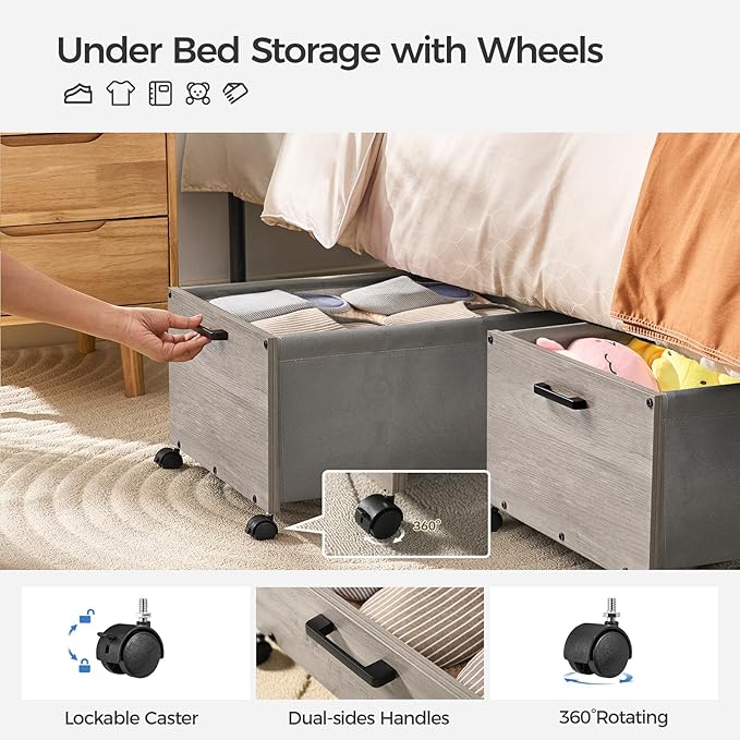 Under Bed Storage with Wheels, Wooden Under Bed Drawers On Wheels, Rolling Under Bed Shoe Storage, Space Saving,70L