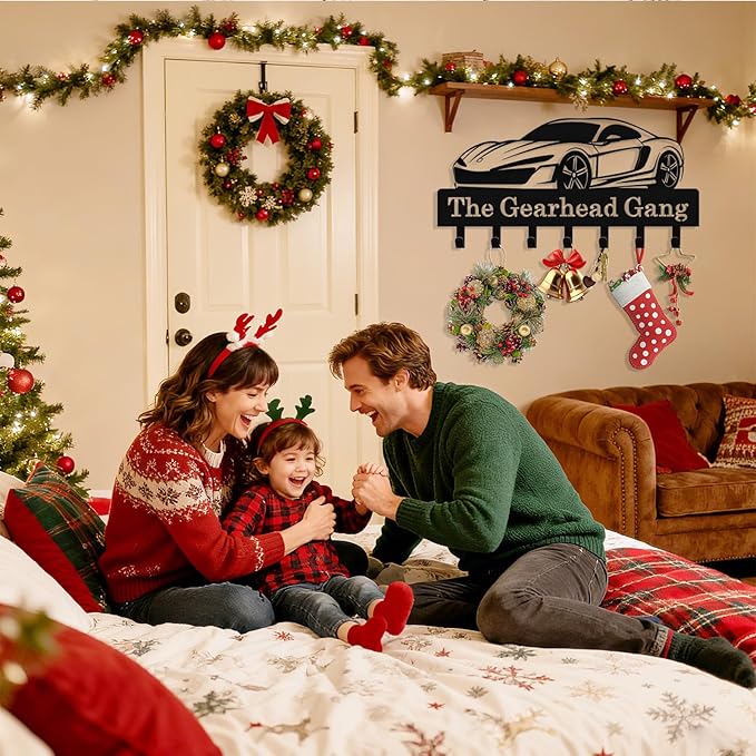 Personalized Car Key Holder Wall Mount, Custom Metal Key Rack Key Holder with Name, Deer Cabin Wall Keys Hanger with Hooks for Entryway, Front Door, Hallway, Kitchen, Living Room