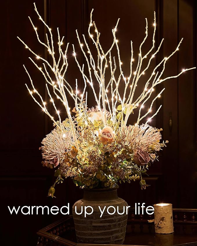 Birchlitland Lighted Birch Branch with Fairy Lights 32IN 150 LED Plug in, Artificial White Willow Branch with Timer for Christmas Holiday Wedding Party