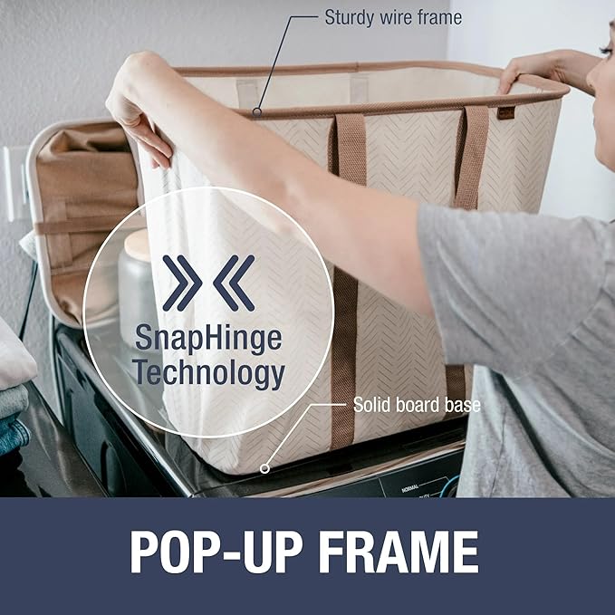 CleverMade Collapsible Laundry Basket Hamper - Navy Noir Cream 2-Pack 64L - Space Saving Storage Organizer with Handles Foldable Home Organization