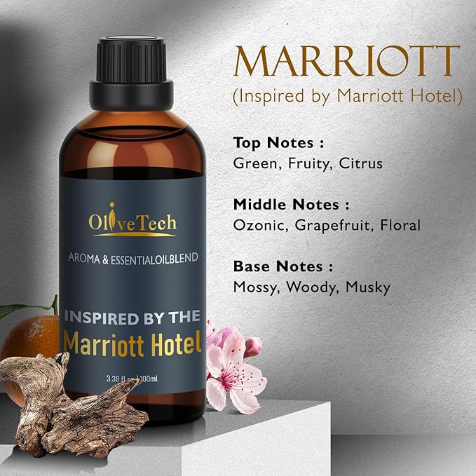 Hotel Diffuser Oil Inspired by Marriott Hotel Scent, OliveTech Aromatherapy Fragrance Oil for Cold Air & Ultrasonic Diffusers, 100ml / 3.38 ft oz Glass Bottle