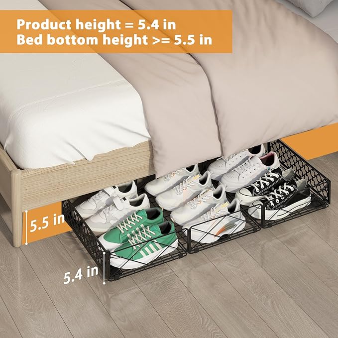 NADAMOO Large Under Bed Storage with Wheels, Low Profile Rolling Under Bed Storage Containers，Foldable Metal Under the Bed Organizer Bins for Bedroom，2 Packs