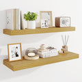 Marsmiles 32" Floating Shelves for Wall, Wooden Shelves with Invisible Brackets Set of 2, Rustic Farmhouse Wall Mounted Shelf for Kitchen Bathroom Living Room Study, Natural Oak
