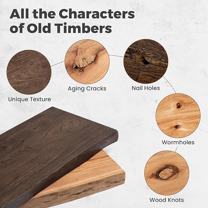 Live Edge Elm Floating Shelves For Wall - 55" W x 9.3" D Rustic Solid long Wood Shelves with Invisible Bracket, Wall-Mounted Storage & Display Shelf for Living Room Bedroom Kitchen, Set of 2, Natural