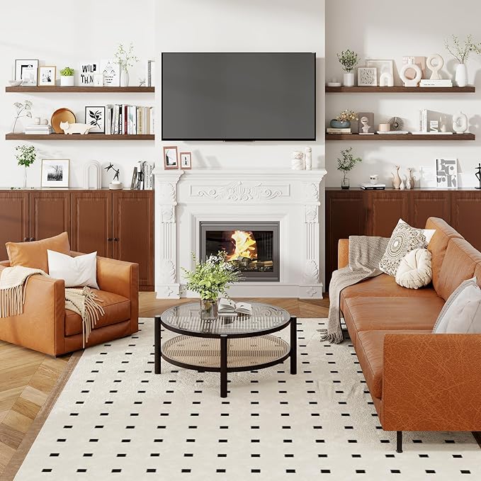 Heimlove 55 Inch Floating Shelves for Wall 8 Inch Deep Walnut Shelves Set of 2,Wall Mounted Rustic Wood Long Floating Shelf，Large Extra Display & Storage Shelf with Invisible Brackets