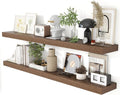 Heimlove 55 Inch Floating Shelves for Wall 8 Inch Deep Walnut Shelves Set of 2,Wall Mounted Rustic Wood Long Floating Shelf，Large Extra Display & Storage Shelf with Invisible Brackets