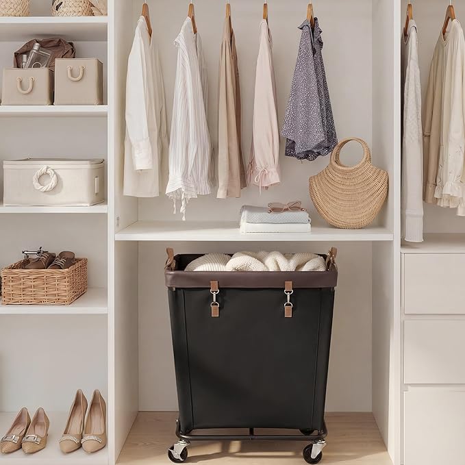 StorageWorks 210L Laundry Basket with Wheels, Extra Large Rolling Hampers for Clothing Organizer, Dirty Clothes Basket for Hotel, Home, Closet, Dorm, Black