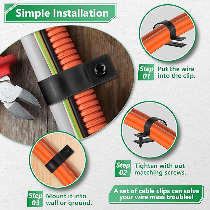 Cable Clips for Cable Management Cord Organizer, 6 Sizes 290 PCS Nylon R-Type, 3/16'' 1/4'' 3/8'' 1/2'' 3/4'' 1'' Black Plastic Screw Mounting Cord Fastener Clamp Assortment Kit with M4 Screws