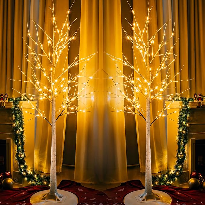 Dazzle Bright Lighted Tree, 6 Ft Birch Tree with Fairy Lights for Decoration Inside Outside, Birch Tree with 144 LED Lights for Christmas Holiday Wedding Home Room Decor, 2 Pack