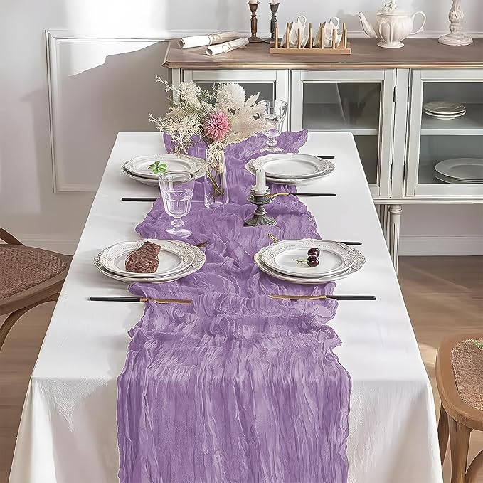 10 Pack 10 Ft Cheesecloth Table Runner Purple Gauze Long Table Runners Boho Gauze Cheese Cloth Table Runner Rustic Sheer Runner for Wedding Party Table Decor ( 35 x 120 Inch )