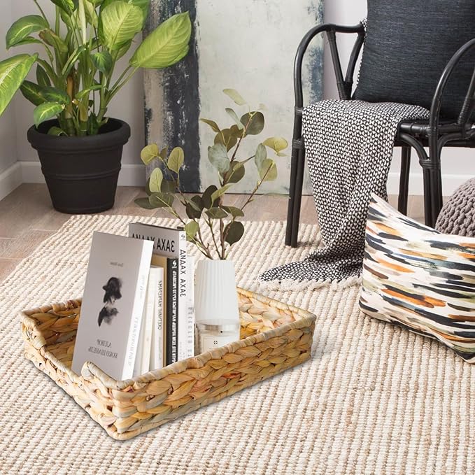1 Pc A4 File Tray, Natural Water Hyacinth Desk Basket, Wicker Paper Tray File Basket for Desk Organizer, Woven Letter Size Documents Trays for Office,Toilet Tank Organizer
