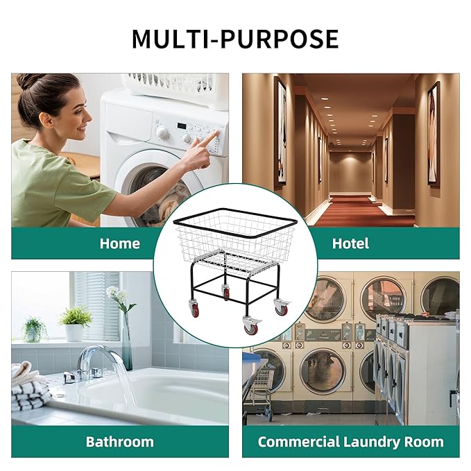 4.5-Bushel Rolling Laundry Cart with Wheels Durable Metal Wire Laundry Basket Heavy-Duty Large Steel Storage Basket with Galvanized Finish, for Commercial or Home Laundry Use