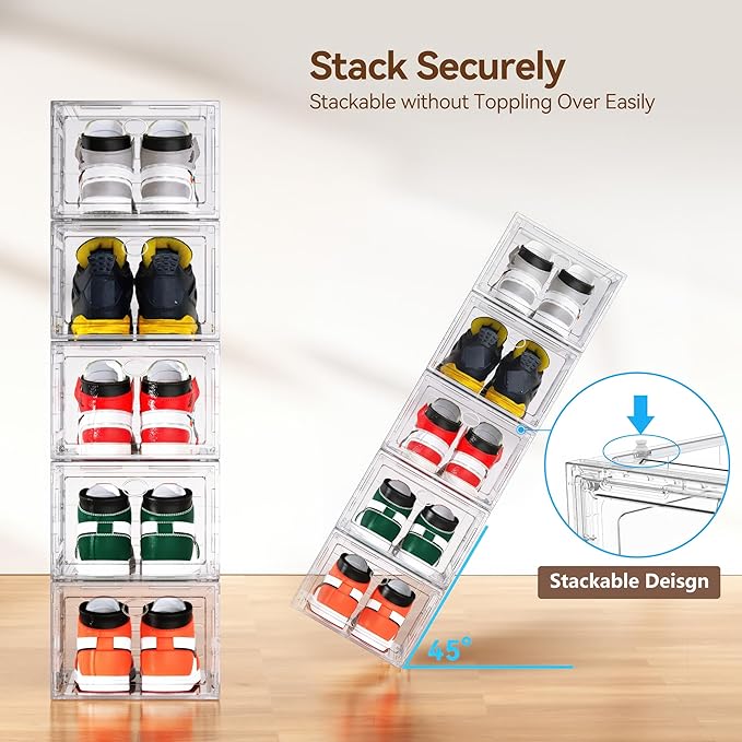 XX Large Clear Shoe Storage Box Organizer for Closet, 9 Pack Thicken Hard Plastic Stackable Shoe Sneaker Rack Display Case Container Bins Organizer, Easy Assembly, Clear