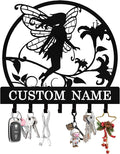 Personalized Fairy Key Holder Wall Mount, Custom Metal Key Rack Key Holder with Name, Deer Cabin Wall Keys Hanger with Hooks for Entryway, Front Door, Hallway, Kitchen, Living Room