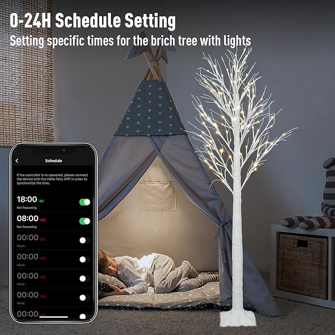 Smart Lighted Birch Twig Tree with Fairy Lights, APP Conrol, 6FT 120 Warm White LEDs, 18 Modes, Dimmable, Schedule, Music Sync Waterproof for Indoor Outdoor Home Christmas Holiday Decorations