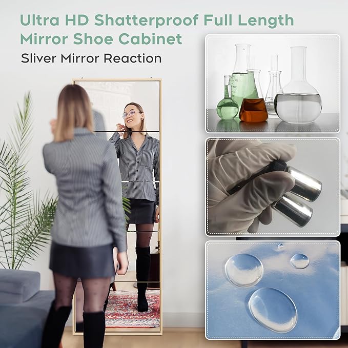 Yechen Mirror Shoe Cabinet with 5 Flip Drawers, Shoe Rack Storage Organizer, Entryway Shoe Cabinet for Front Door,Foyer,Hallway (1 Piece, Mirror Silver)