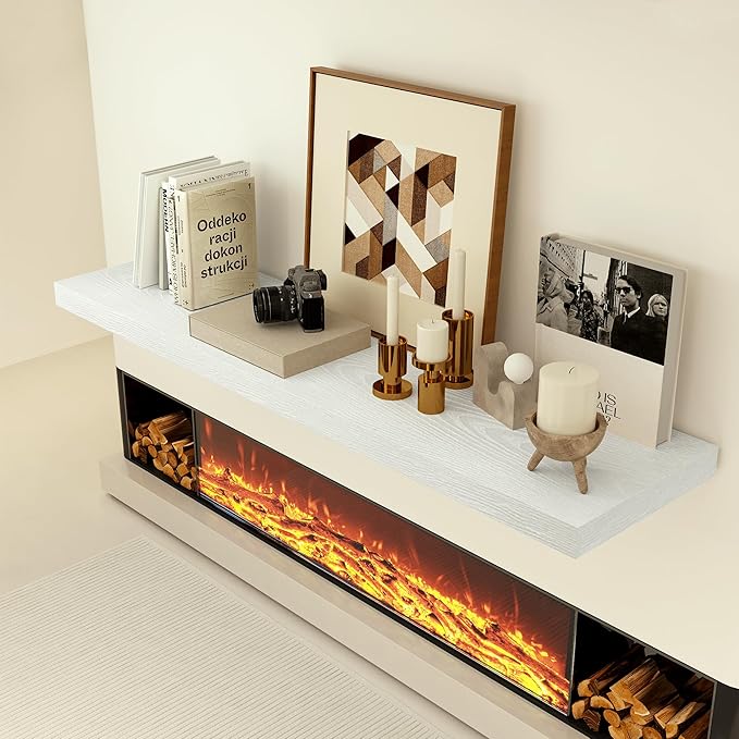 Heimlove 24 x 12 Inch Deep Floating Shelves Wall Mounted with Invisible Brackets,Storage Hanging Shelf for Wall Decor in Bathroom, Bedroom, Toilet, Kitchen, Living Room, Office Set of 1 (White)