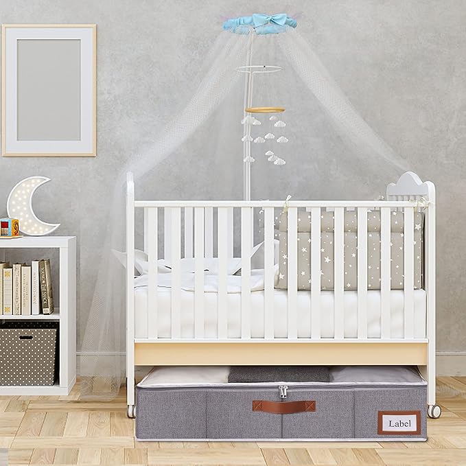 Yawinhe Under Bed Storage Containers, 4 Pack, Bin with Lids, Collapsible Closet Organizers, with Sorting Card Slot and 4 Leather Handles, for Blanket, Bedding, 31.5''Lx15.7''Wx6''H, Grey